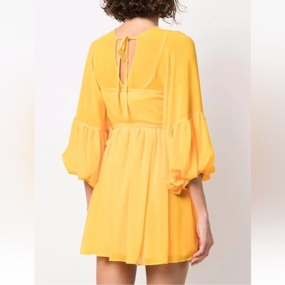 Self-Portrait Chiffon Mini Dress V Neck Embroidered Lantern Sleeve Dress - Picture 8 of 8